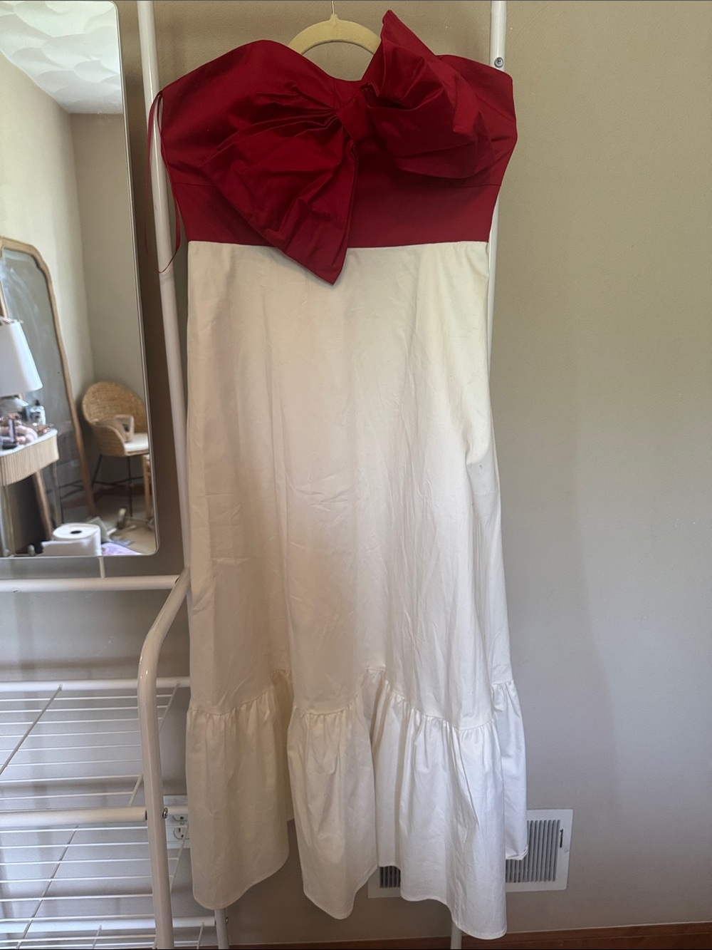 NWT Anthropologie Hutch Bow Strapless Red & White maxi dress
